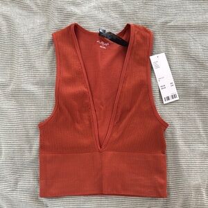 Ribbed Rust Sleeveless Top
